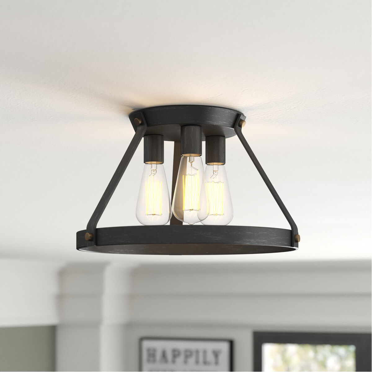 Wicker Park 3 Light 15 inch Weathered Pewter Semi-Flush Ceiling Light